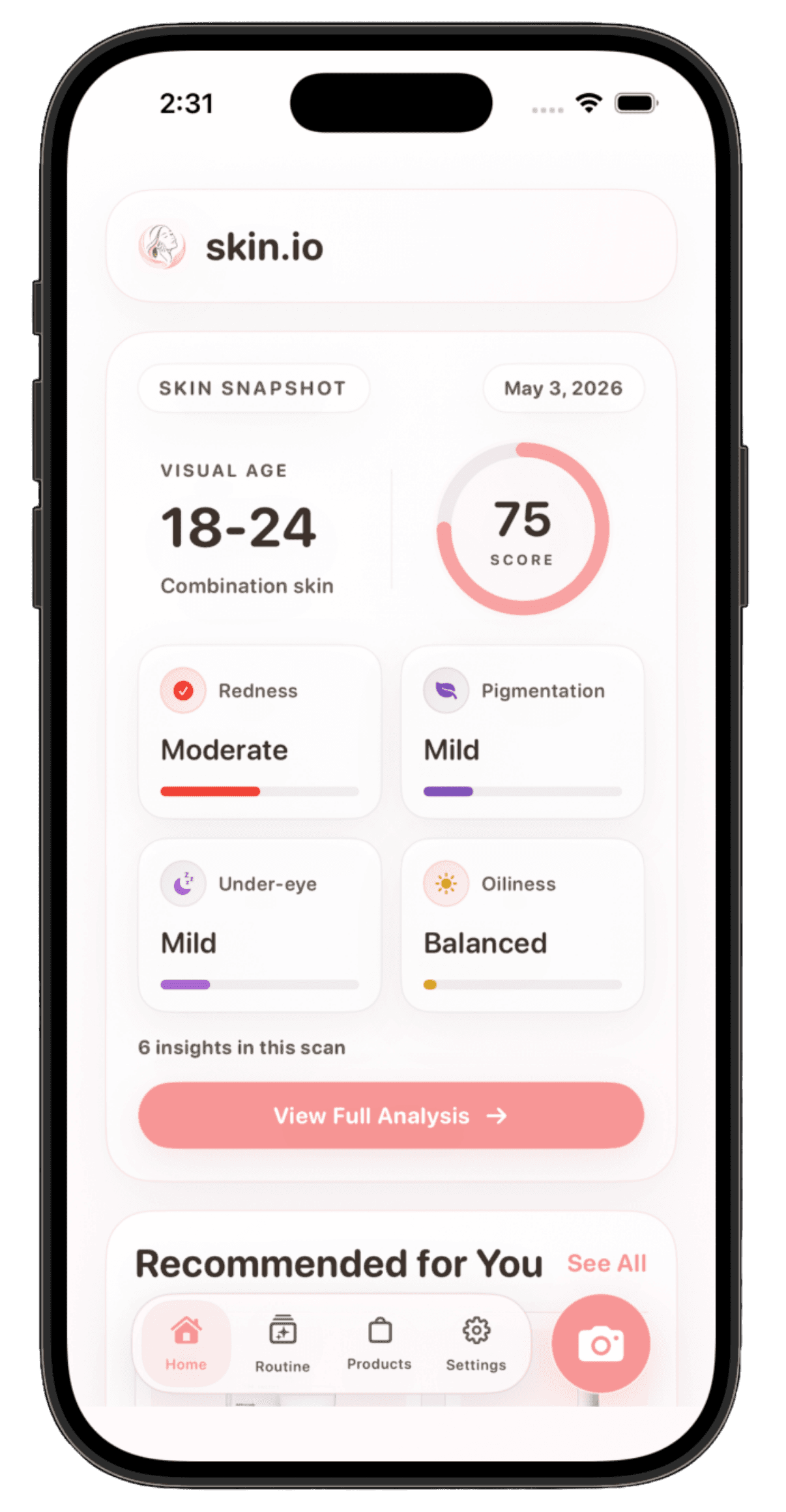 SkinView app home screen